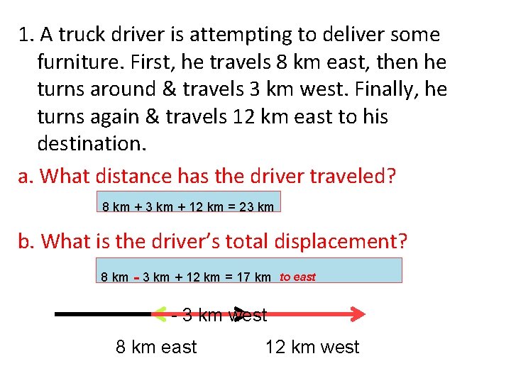 1. A truck driver is attempting to deliver some furniture. First, he travels 8