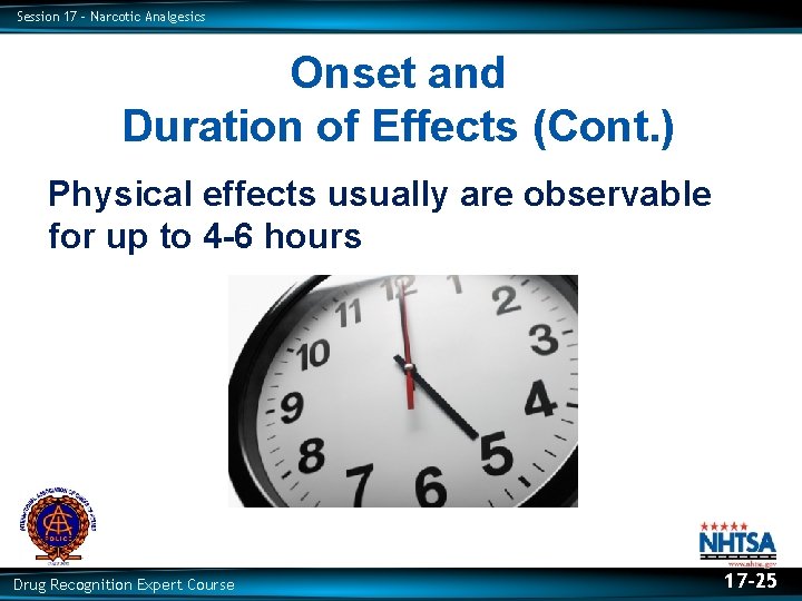 Session 17 – Narcotic Analgesics Onset and Duration of Effects (Cont. ) Physical effects