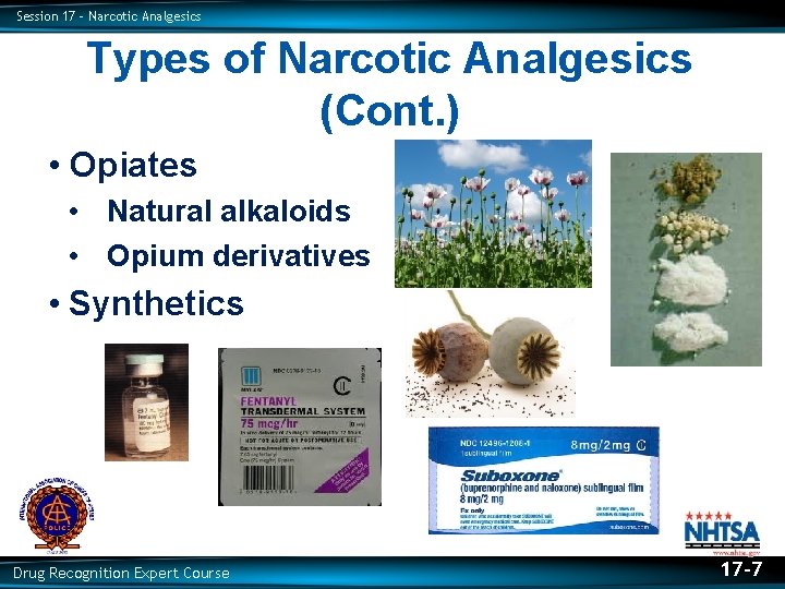 Session 17 – Narcotic Analgesics Types of Narcotic Analgesics (Cont. ) • Opiates •