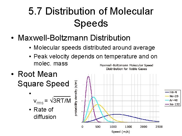 5. 7 Distribution of Molecular Speeds • Maxwell-Boltzmann Distribution • Molecular speeds distributed around
