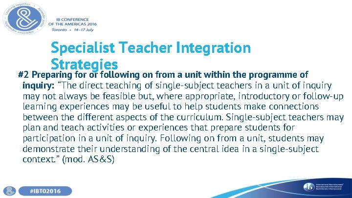 Specialist Teacher Integration Strategies #2 Preparing for or following on from a unit within