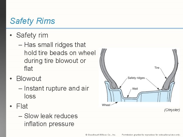 Safety Rims • Safety rim – Has small ridges that hold tire beads on