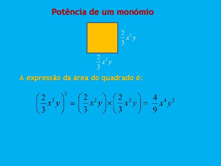 Potência de um monómio A expressão da área do quadrado é: 