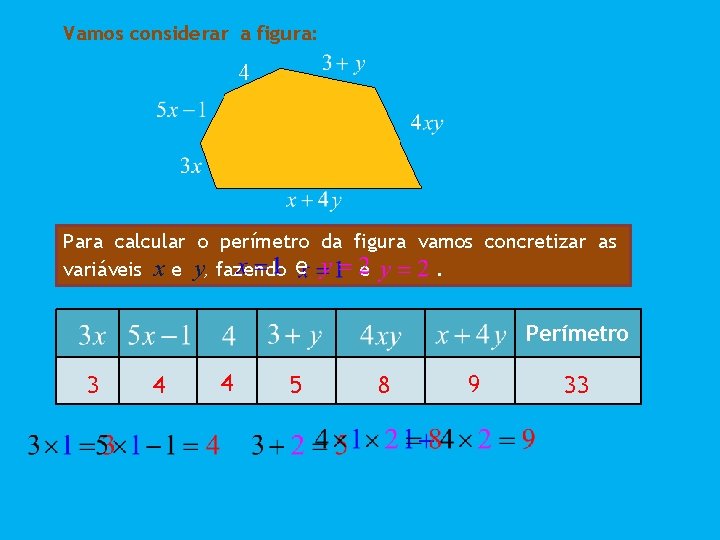 Vamos considerar a figura: 4 Para calcular o perímetro da figura vamos concretizar as