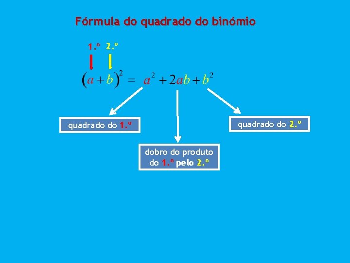 Fórmula do quadrado do binómio 1. º 2. º quadrado do 1. º dobro