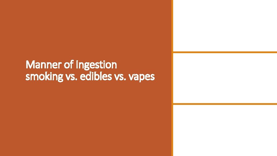 Manner of Ingestion smoking vs. edibles vs. vapes 