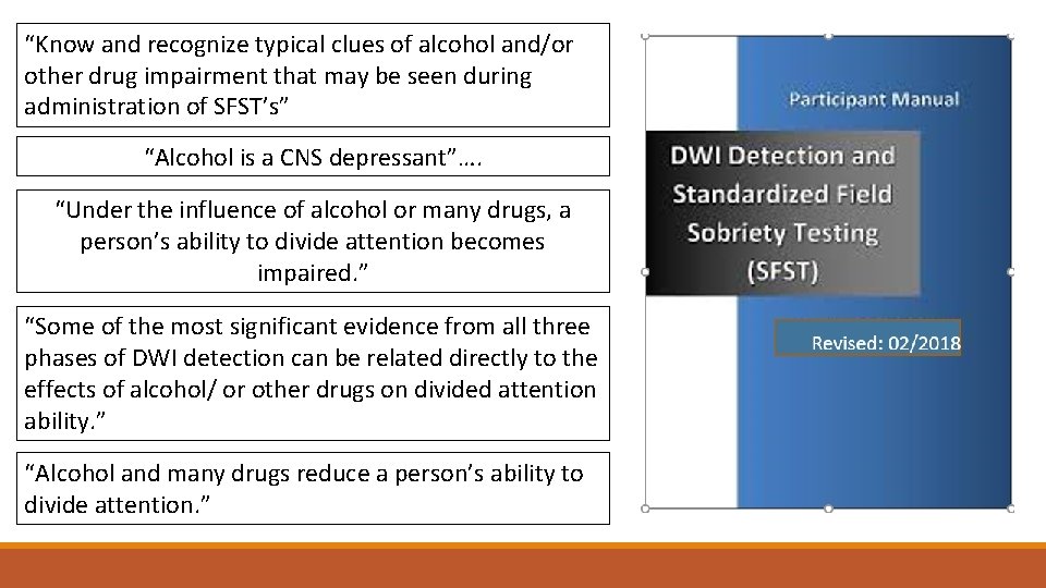 “Know and recognize typical clues of alcohol and/or other drug impairment that may be