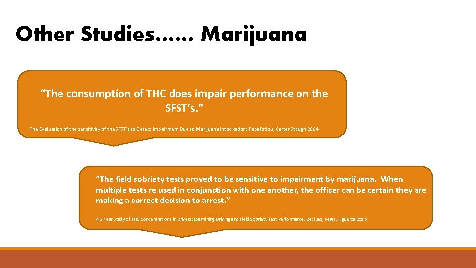 Other Studies…… Marijuana “The consumption of THC does impair performance on the SFST’s. ”