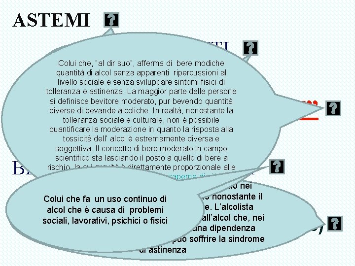 ASTEMI ASTINENTI Colui che non beve Colui che, “al dir suo”, afferma di bere