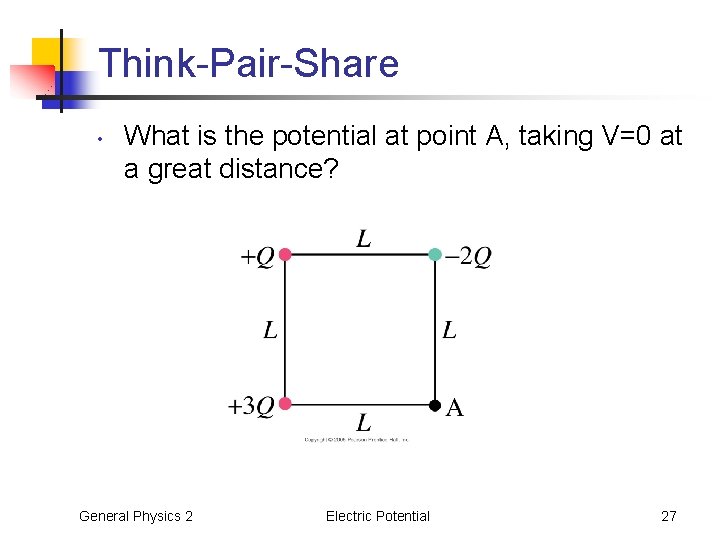 Think-Pair-Share • What is the potential at point A, taking V=0 at a great
