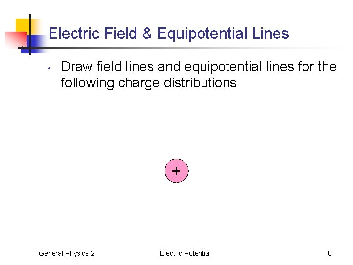 Electric Field & Equipotential Lines • Draw field lines and equipotential lines for the