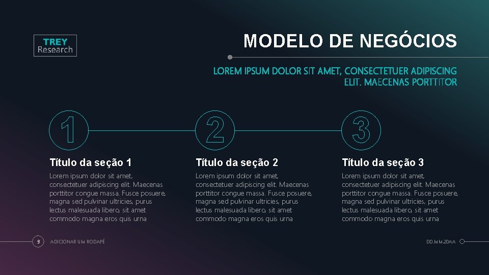 MODELO DE NEGÓCIOS LOREM IPSUM DOLOR SIT AMET, CONSECTETUER ADIPISCING ELIT. MAECENAS PORTTITOR 1