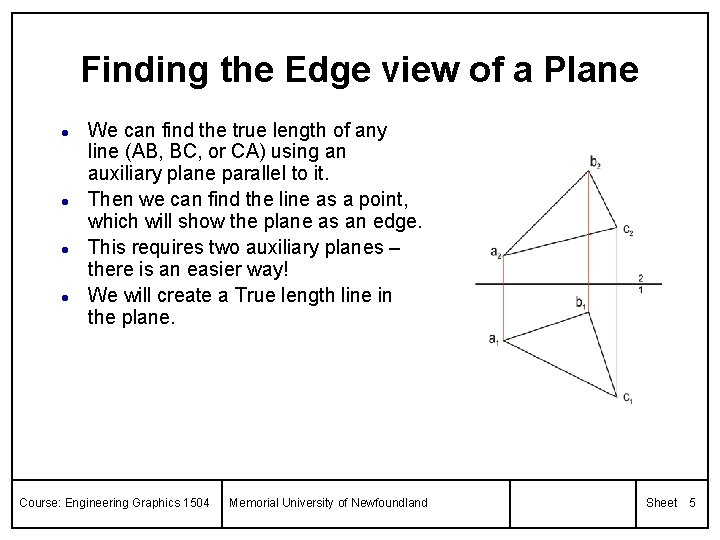 Finding the Edge view of a Plane l l We can find the true