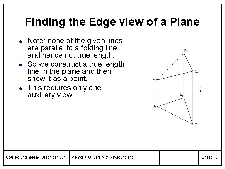 Finding the Edge view of a Plane l l l Note: none of the