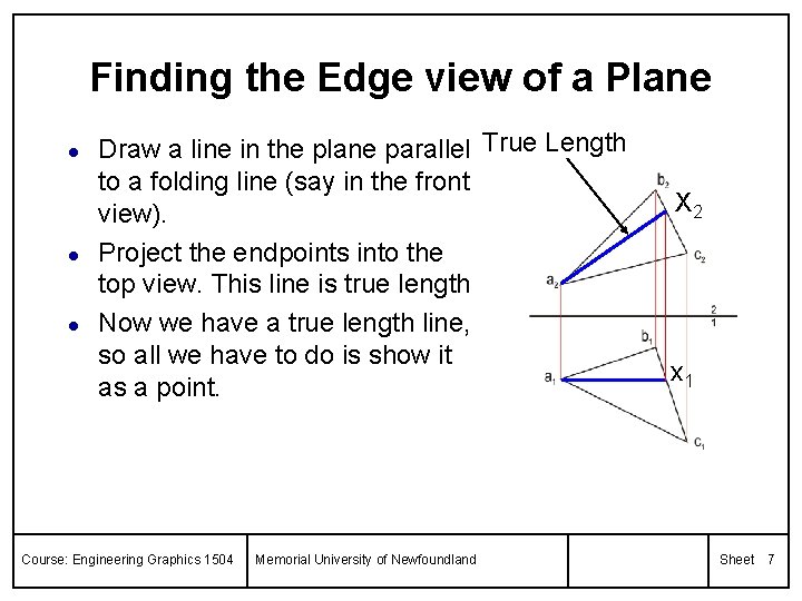 Finding the Edge view of a Plane l l l Draw a line in