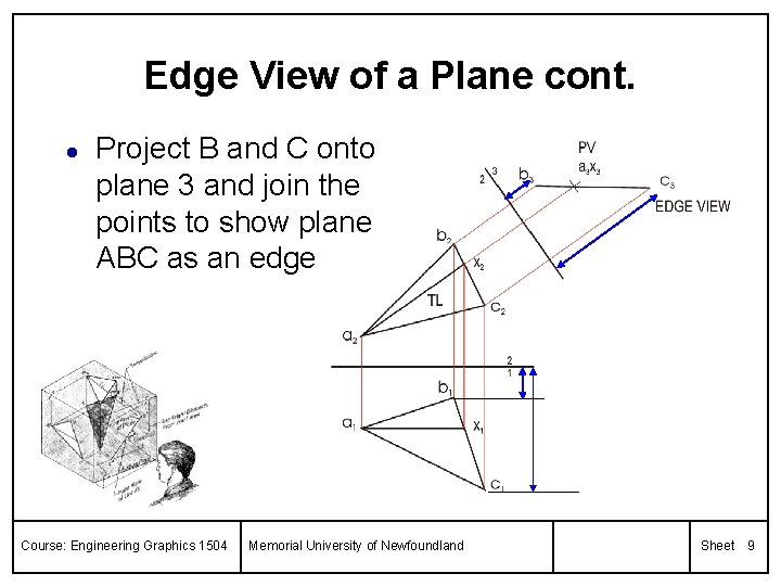 Edge View of a Plane cont. l Project B and C onto plane 3