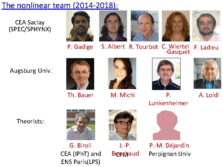 The nonlinear team (2014 -2018): CEA Saclay (SPEC/SPHYNX) P. Gadige S. Albert R. Tourbot