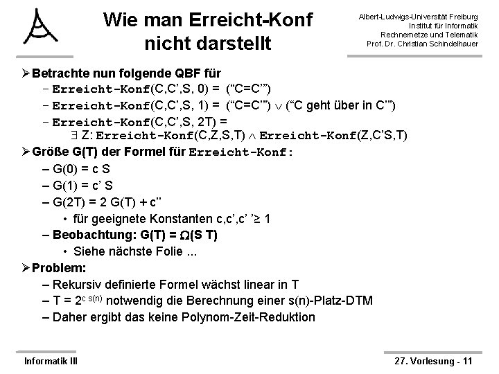 Wie man Erreicht-Konf nicht darstellt Albert-Ludwigs-Universität Freiburg Institut für Informatik Rechnernetze und Telematik Prof.