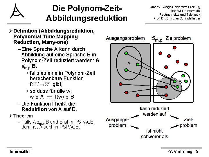 Die Polynom-Zeit. Abbildungsreduktion Albert-Ludwigs-Universität Freiburg Institut für Informatik Rechnernetze und Telematik Prof. Dr. Christian