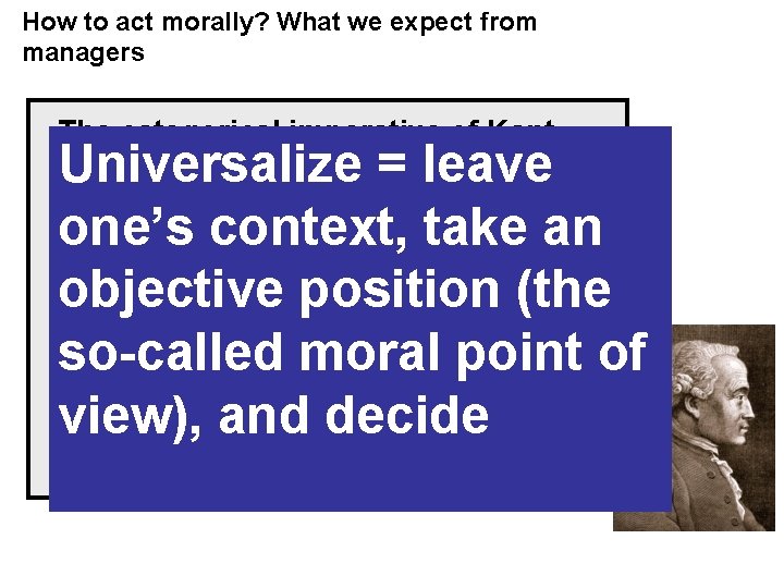 How to act morally? What we expect from managers The categorical imperative of Kant
