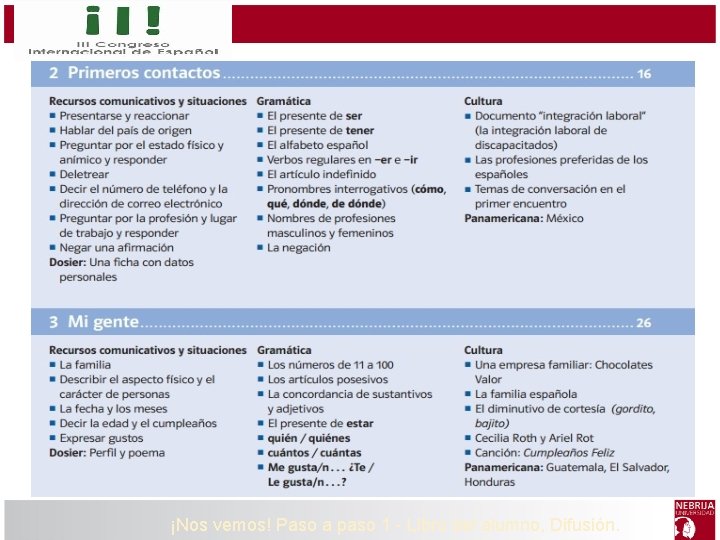 ¡Nos vemos! Paso a paso 1 - Libro del alumno, Difusión. 
