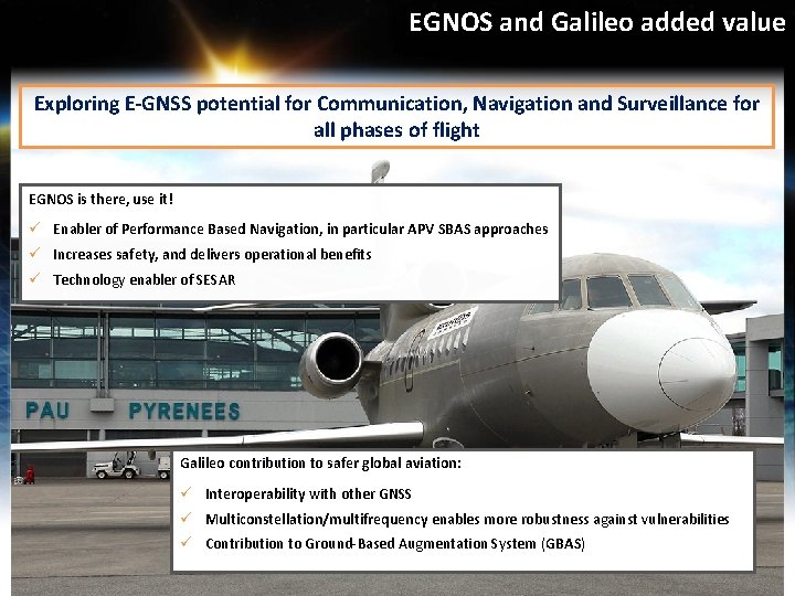 EGNOS and Galileo added value Exploring E-GNSS potential for Communication, Navigation and Surveillance for