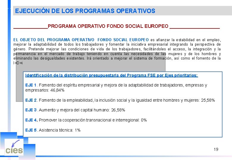 EJECUCIÓN DE LOS PROGRAMAS OPERATIVOS _______PROGRAMA OPERATIVO FONDO SOCIAL EUROPEO __________ EL OBJETO DEL