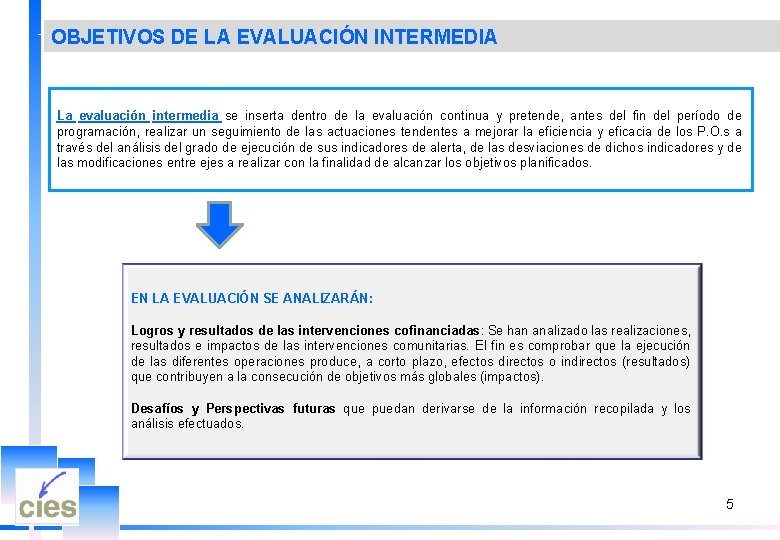 OBJETIVOS DE LA EVALUACIÓN INTERMEDIA La evaluación intermedia se inserta dentro de la evaluación