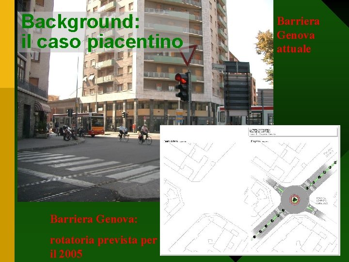 Background: il caso piacentino Barriera Genova: rotatoria prevista per il 2005 Barriera Genova attuale
