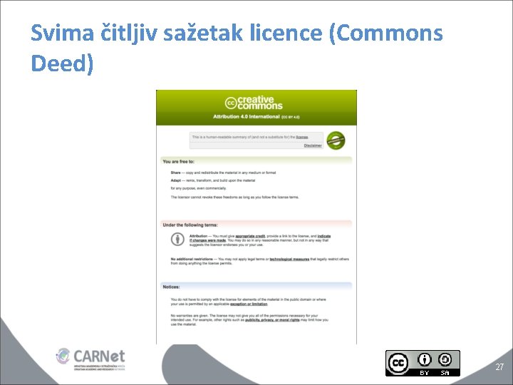 Svima čitljiv sažetak licence (Commons Deed) 27 