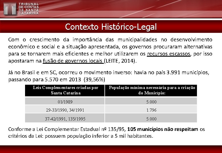 Contexto Histórico-Legal Com o crescimento da importância das municipalidades no desenvolvimento econômico e social
