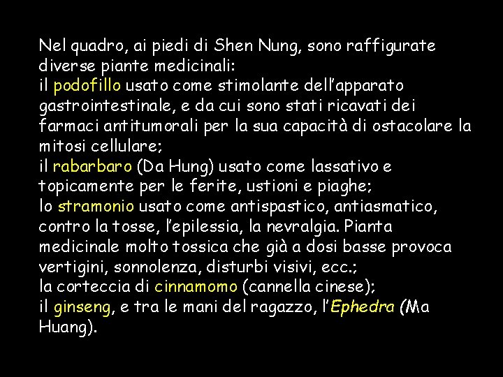Nel quadro, ai piedi di Shen Nung, sono raffigurate diverse piante medicinali: il podofillo Nel quadro, ai piedi di Shen Nung, sono raffigurate diverse piante medicinali: il podofillo