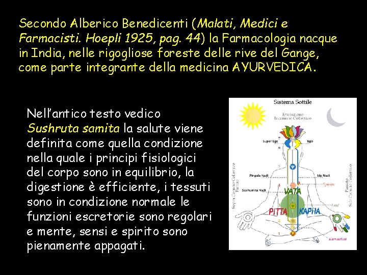 Secondo Alberico Benedicenti (Malati, Medici e Farmacisti. Hoepli 1925, pag. 44) la Farmacologia nacque Secondo Alberico Benedicenti (Malati, Medici e Farmacisti. Hoepli 1925, pag. 44) la Farmacologia nacque