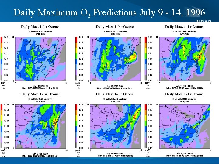 Daily Maximum O 3 Predictions July 9 - 14, 1996 