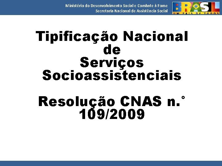 Ministério do Desenvolvimento Social e Combate à Fome Secretaria Nacional de Assistência Social Tipificação