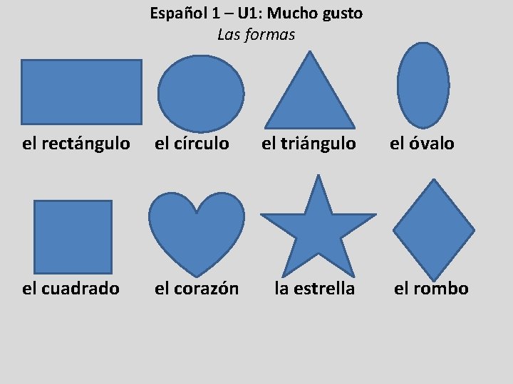 Español 1 – U 1: Mucho gusto Las formas el rectángulo el círculo el