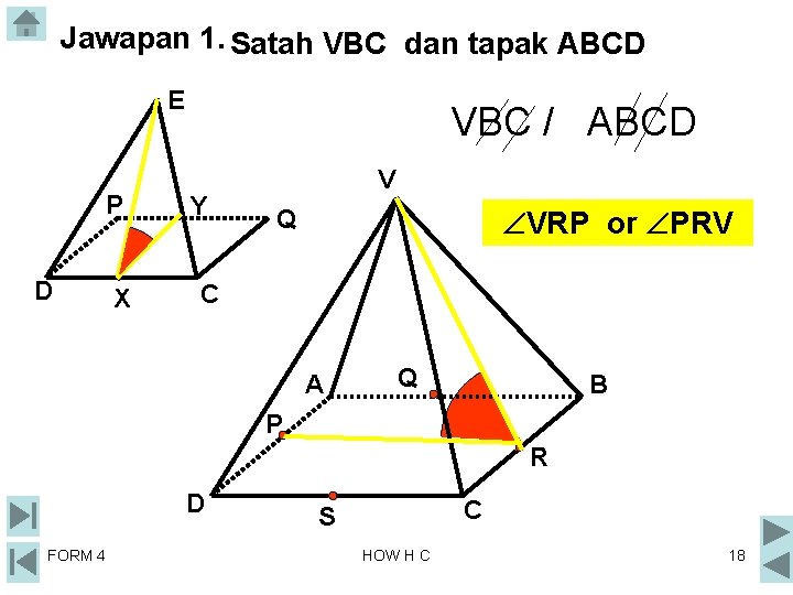 Jawapan 1. Satah VBC dan tapak ABCD E P D X VBC / ABCD