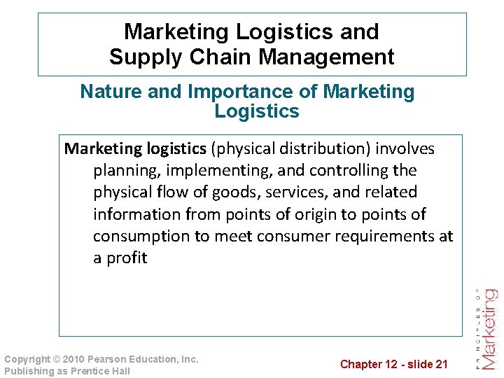 Marketing Logistics and Supply Chain Management Nature and Importance of Marketing Logistics Marketing logistics