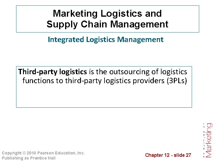 Marketing Logistics and Supply Chain Management Integrated Logistics Management Third-party logistics is the outsourcing