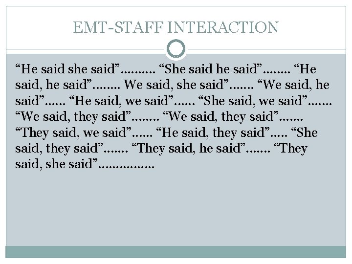 EMT-STAFF INTERACTION “He said she said”. . “She said”. . . . “He said,