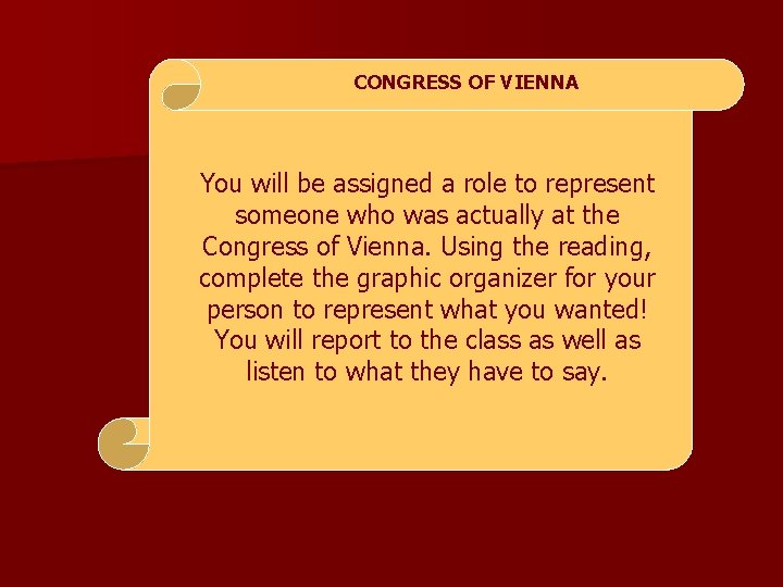 CONGRESS OF VIENNA You will be assigned a role to represent someone who was