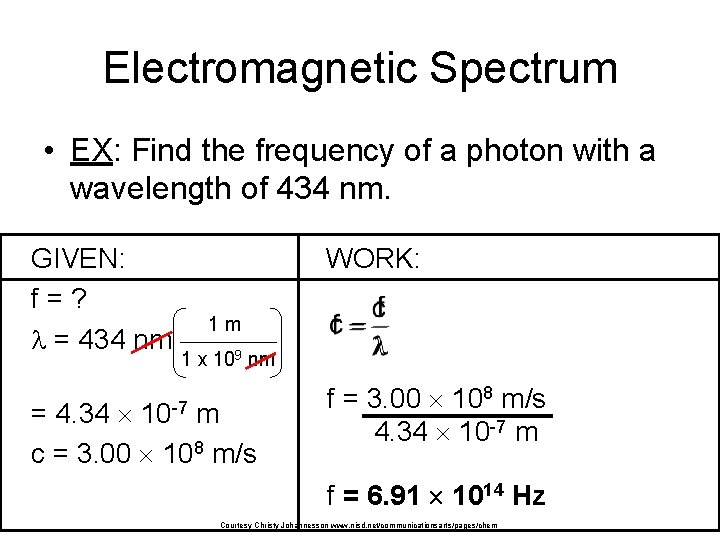 Electromagnetic Spectrum • EX: Find the frequency of a photon with a wavelength of