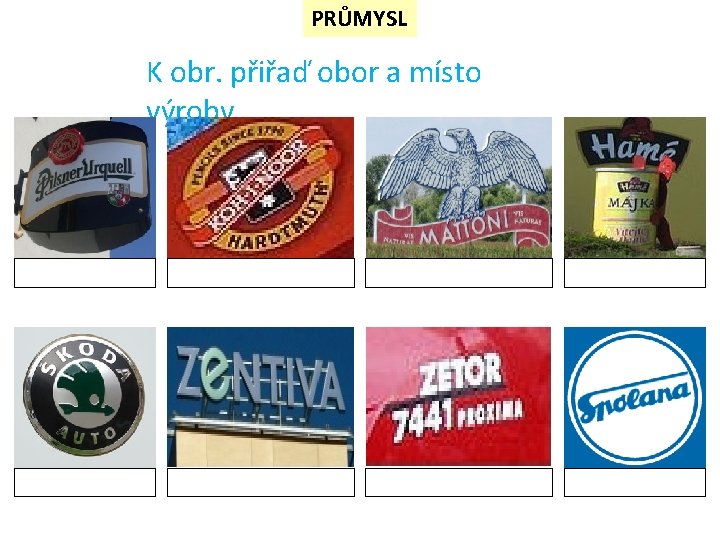 PRŮMYSL K obr. přiřaď obor a místo výroby 