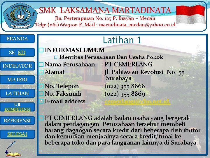 SMK LAKSAMANA MARTADINATA Jln. Pertempuran No. 125 P. Brayan – Medan Telp: (061) 6619100