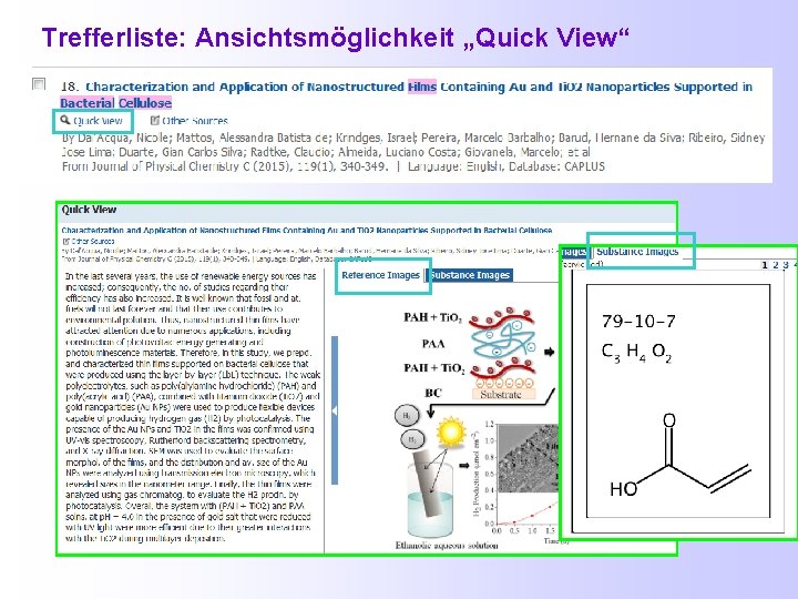 Trefferliste: Ansichtsmöglichkeit „Quick View“ 