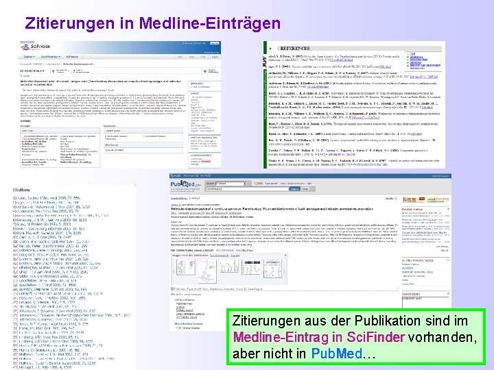 Zitierungen in Medline-Einträgen Zitierungen aus der Publikation sind im Medline-Eintrag in Sci. Finder vorhanden,