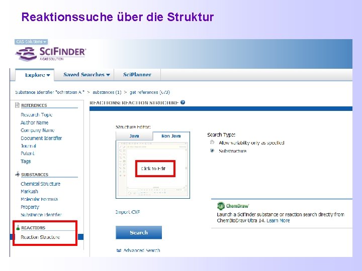 Reaktionssuche über die Struktur 