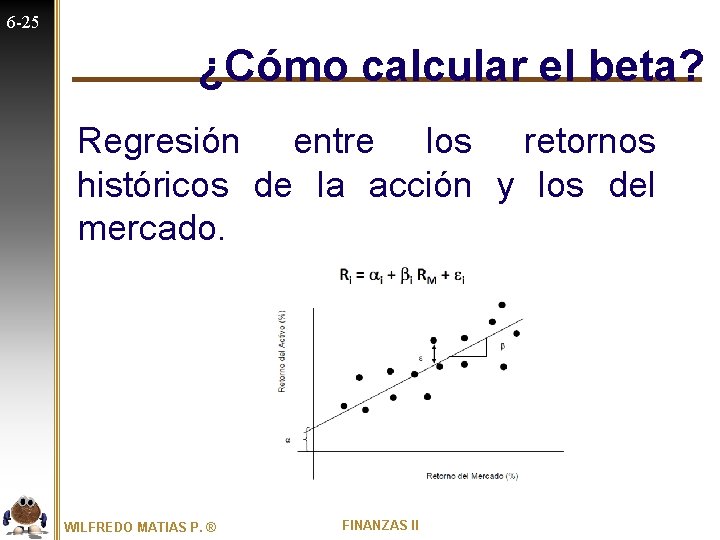 6 -25 ¿Cómo calcular el beta? Regresión entre los retornos históricos de la acción