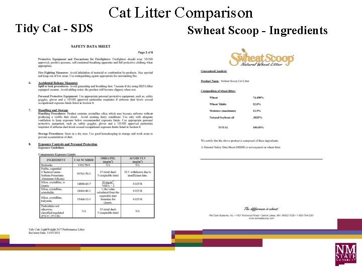 Cat Litter Comparison Tidy Cat - SDS Swheat Scoop - Ingredients 