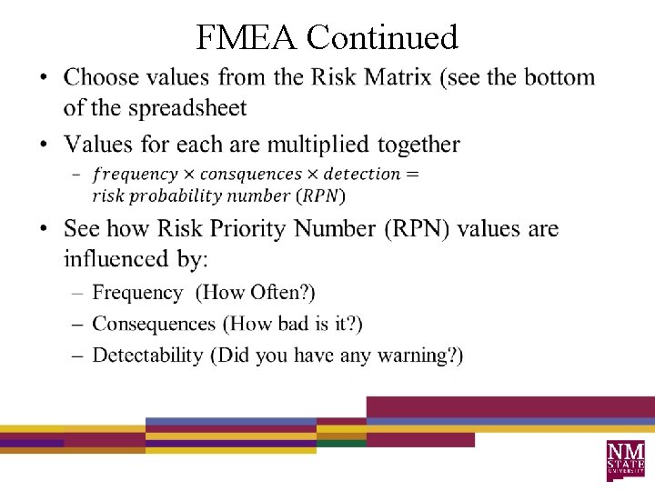 FMEA Continued • 